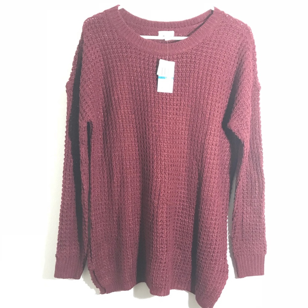 Ultra Flirt Knit Slouchy Pullover Maroon Sweater Sz Large